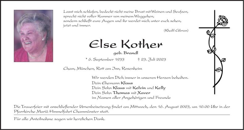 Traueranzeige Else Kother