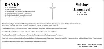 Traueranzeige Sabine Hammerl