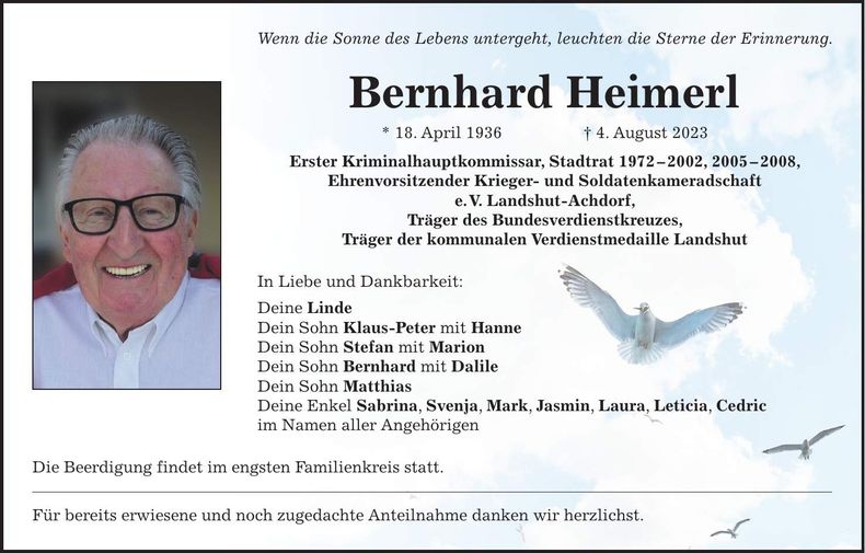 Traueranzeige Bernhard Heimerl