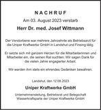 Traueranzeige Josef Wittmann