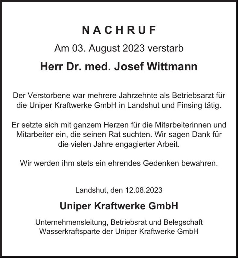 Traueranzeige Josef Wittmann