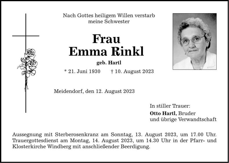 Traueranzeige Emma Rinkl
