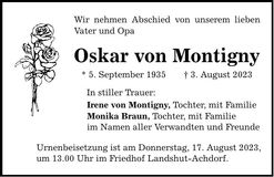 Traueranzeige Oskar von Montigny