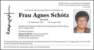 Traueranzeige Agnes Schötz