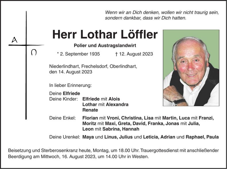 Traueranzeige Lothar Löffler