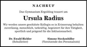 Traueranzeige Ursula Radius