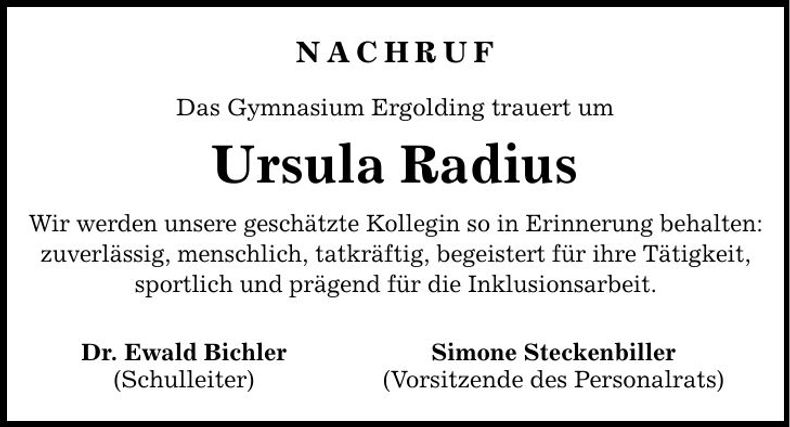 Traueranzeige Ursula Radius