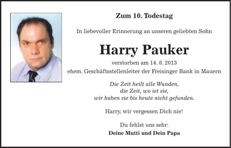 Traueranzeige Harry Pauker