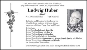 Traueranzeige Ludwig Huber