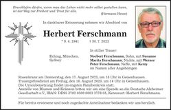 Traueranzeige Herbert Ferschmann