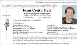 Traueranzeige Centa Gerl