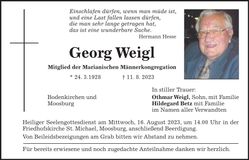 Traueranzeige Georg Weigl