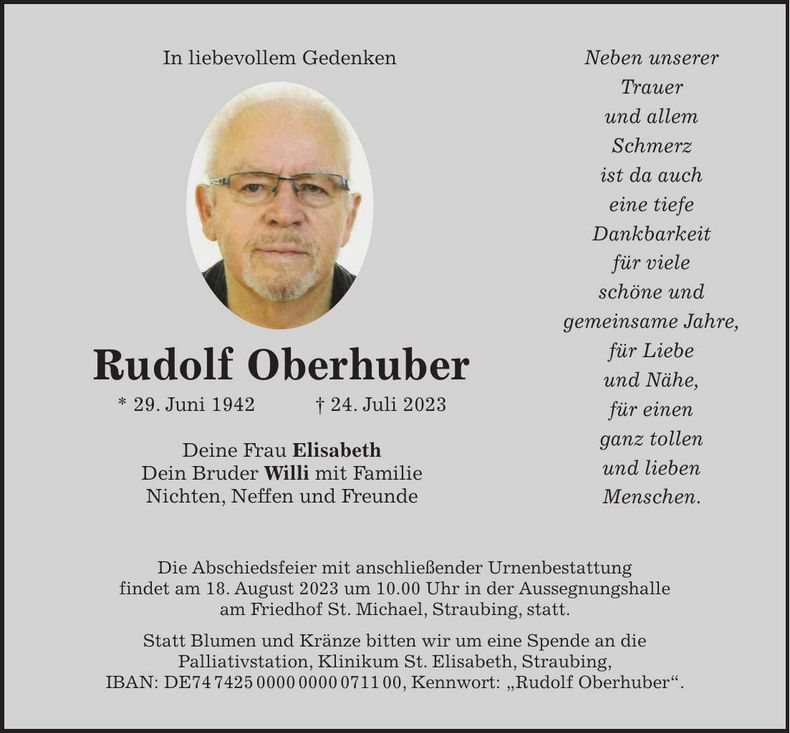 Traueranzeige Rudolf Oberhuber