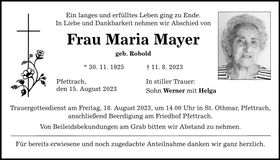 Traueranzeige Maria Mayer