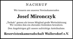 Traueranzeige Josef Mironczyk