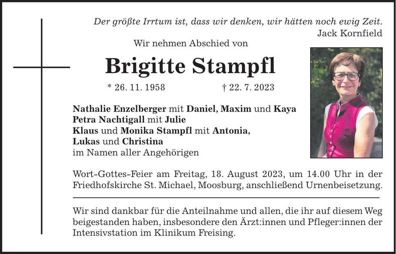 Traueranzeige Brigitte Stampfl