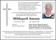 Traueranzeige Hildegard Amann