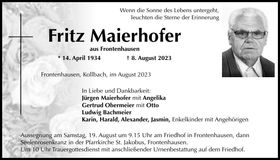 Traueranzeige Fritz Maierhofer