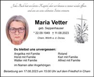 Traueranzeige Maria Vetter