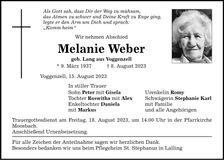 Traueranzeige Weber Melanie