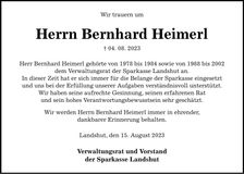 Traueranzeige Bernhard Heimerl