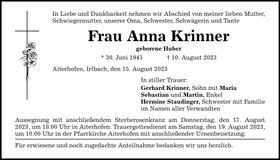 Traueranzeige Anna Krinner