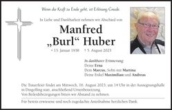 Traueranzeige Manfred Huber