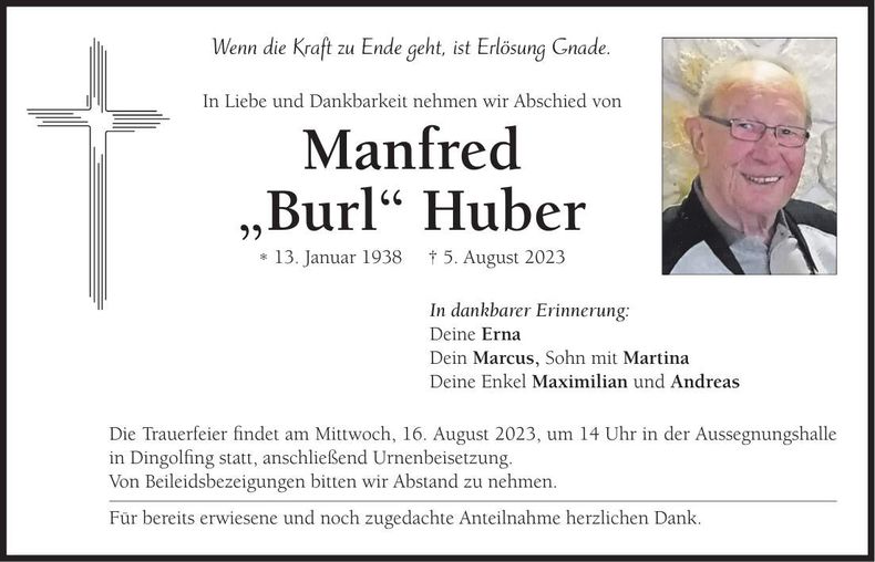 Traueranzeige Manfred Huber