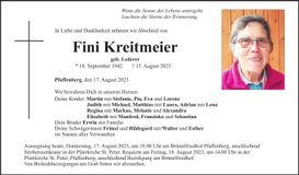 Traueranzeige Fini Kreitmeier