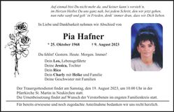 Traueranzeige Pia Hafner
