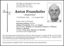 Traueranzeige Anton Fraunhofer