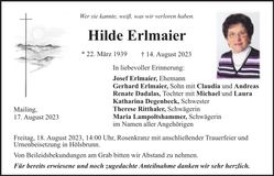 Traueranzeige Hilde Erlmaier