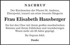 Traueranzeige Elisabeth Hausberger