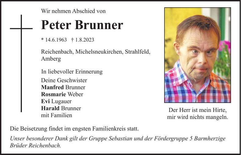 Traueranzeige Peter Brunner