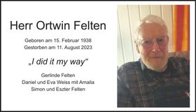 Traueranzeige Ortwin Felten