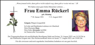 Traueranzeige Emma Rückerl