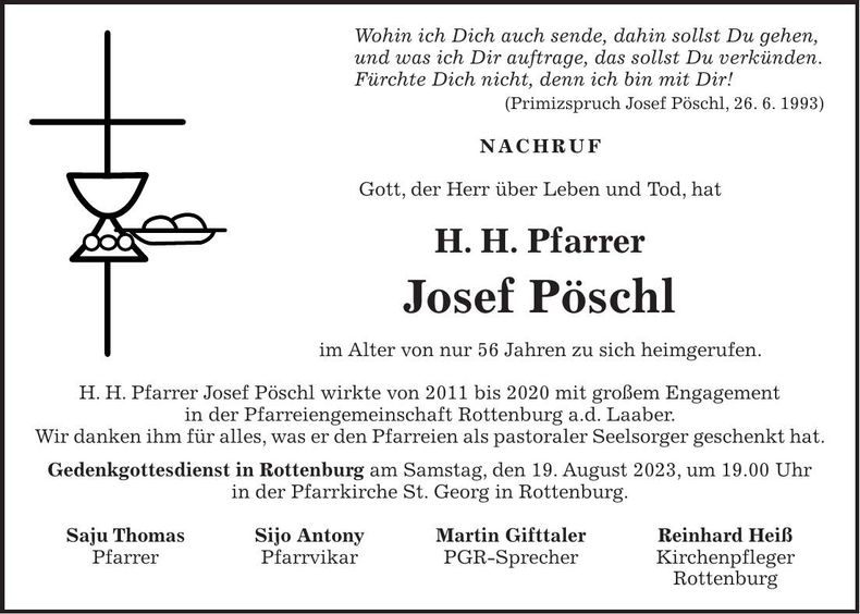 Traueranzeige Josef Pöschl