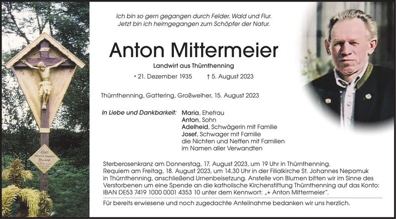 Traueranzeige Anton Mittermeier