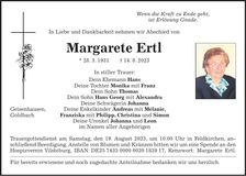 Traueranzeige Margarete Ertl
