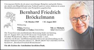 Traueranzeige Bernhard Driedrich Bröckelmann