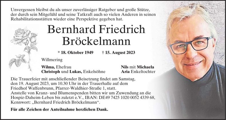 Traueranzeige Bernhard Driedrich Bröckelmann
