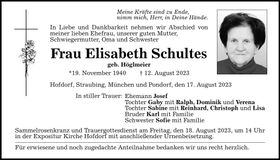 Traueranzeige Elisabeth Schultes