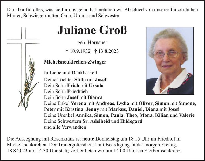 Traueranzeige Juliane Groß