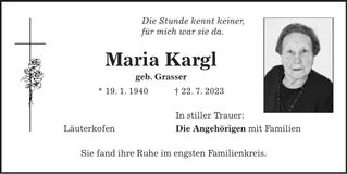 Traueranzeige Maria Kargl