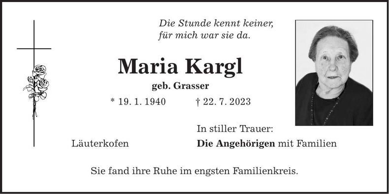 Traueranzeige Maria Kargl