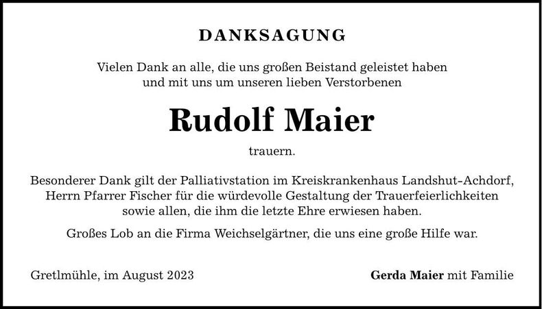 Traueranzeige Rudolf Maier