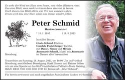 Traueranzeige Peter Schmid