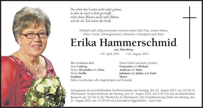 Traueranzeige Erika Hammerschmid