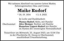 Traueranzeige Maike Rudorf
