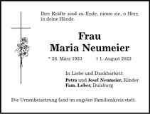 Traueranzeige Maria Neumeier